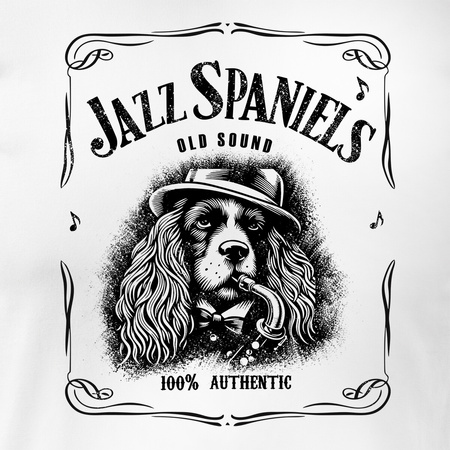 Koszulka męska spaniel ze spanielem z psem tshirt jazz whiskey prezent męska biała