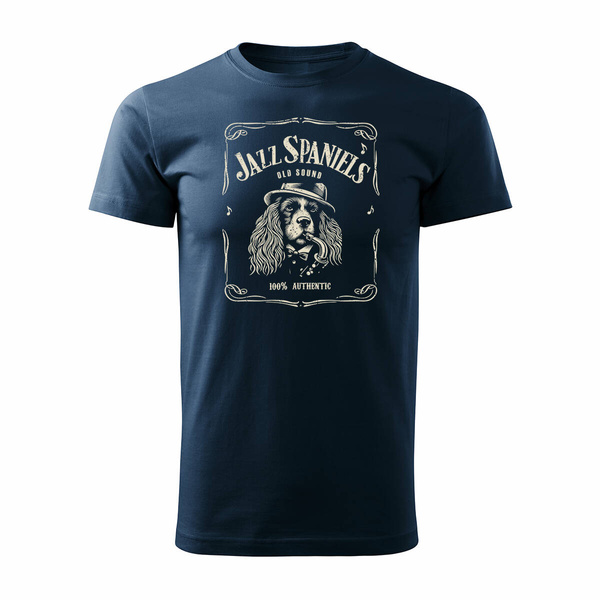 Koszulka męska spaniel ze spanielem z psem tshirt jazz whiskey prezent męska granatowa