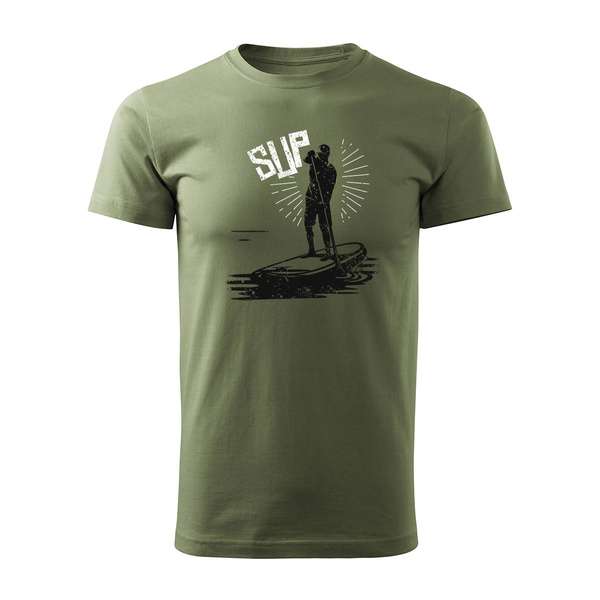 Koszulka surfingowa SUP dla surfera stand up paddle męska khaki REGULAR