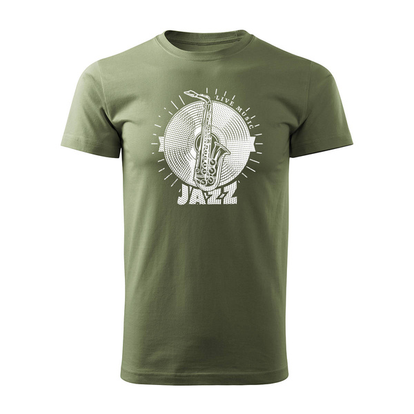 Koszulka z saksofonem jazz dla muzyka saksofonisty męska khaki REGULAR