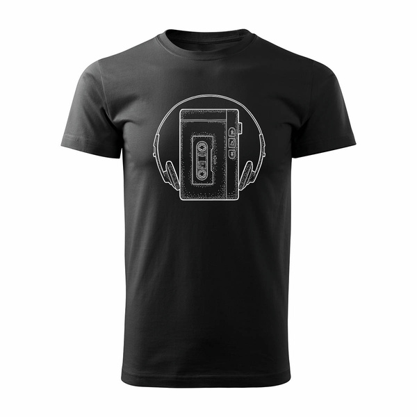 Koszulka walkman z walkmanem kaseta dla DJ męska czarna REGULAR