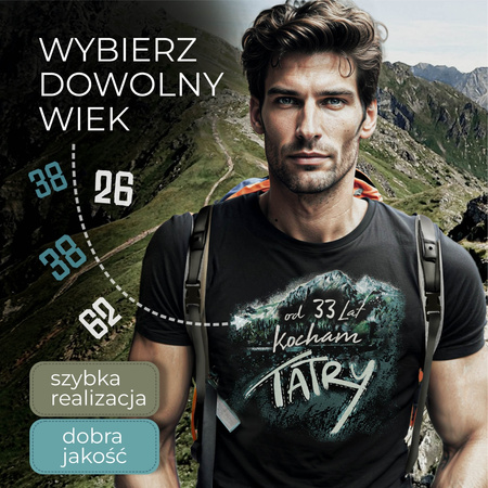 Koszulka personalizowana z wyborem wieku na 40 urodziny urodzinowa z górami w góry z Tatrami Tatry męska granatowa REGULAR