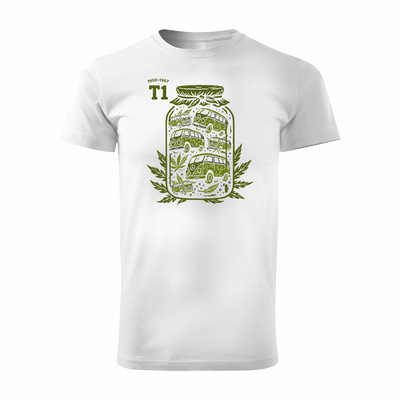 Koszulka z samochodem VW T1 transporter ogórek męska biała REGULAR