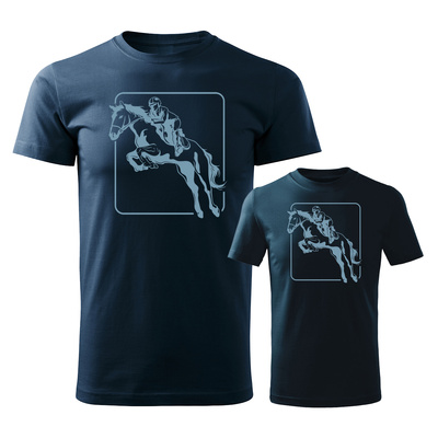 Koszulka zestaw dla taty i syna jeździecka dla jeźdźca z koniem dla dżokeja granatowy