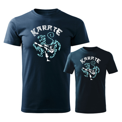 Koszulka zestaw dla taty i syna do karate shotokan z karateką karateka granatowy