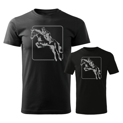 Koszulka zestaw dla taty i syna jeździecka dla jeźdźca z koniem dla dżokeja czarny