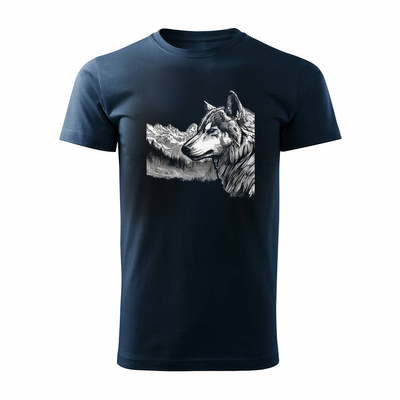 Koszulka z wilkiem wilk w góry z górami Bieszczady Tatry męska granatowa REGULAR