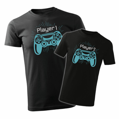 Zestaw koszulka dla taty i syna taty i córki player dla gracza z padem pad gamerska czarny