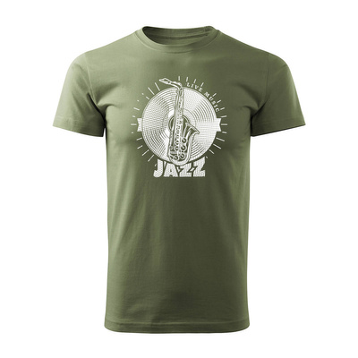 Koszulka z saksofonem jazz dla muzyka saksofonisty męska khaki REGULAR