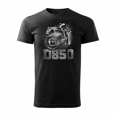 Koszulka dla fotografa z aparatem fotograficznym Nikon D850 męska czarna REGULAR