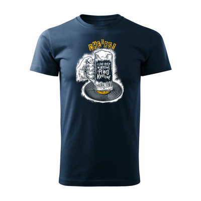 Koszulka dla piwosza z piwem z kuflem kufel piwo męska granatowa REGULAR