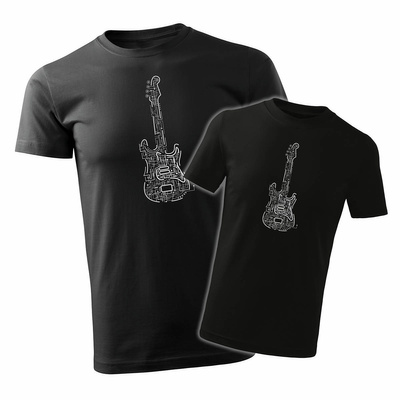 Koszulka zestaw dla taty i syna rock z gitarą elektryczną gitara dla gitarzysty gitarzystów rockowa czarny