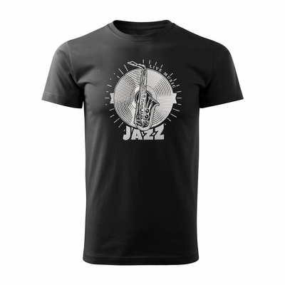 Koszulka z saksofonem jazz dla muzyka saksofonisty męska czarna REGULAR
