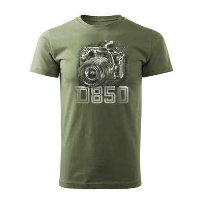 Koszulka dla fotografa z aparatem fotograficznym Nikon D850 męska khaki REGULAR