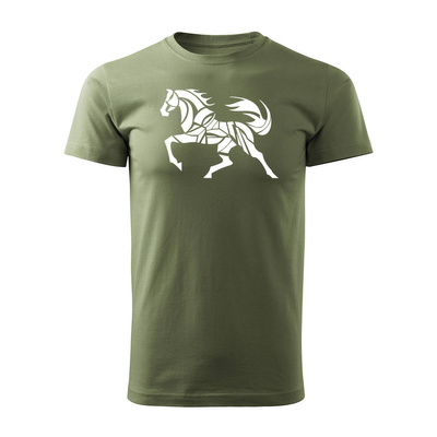 Koszulka koń jeździecka z koniem dla dżokeja męska khaki REGULAR