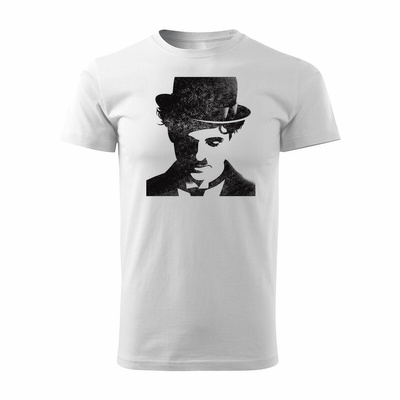 Koszulka dla miłośników kina kinomana Charlie Chaplin z chaplinem męska biała REGULAR