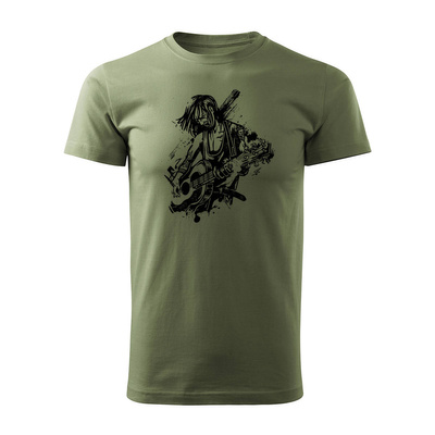 Koszulka rock z gitarą elektryczną gitara rockowa dla gitarzysty z gitarzystą męska khaki REGULAR