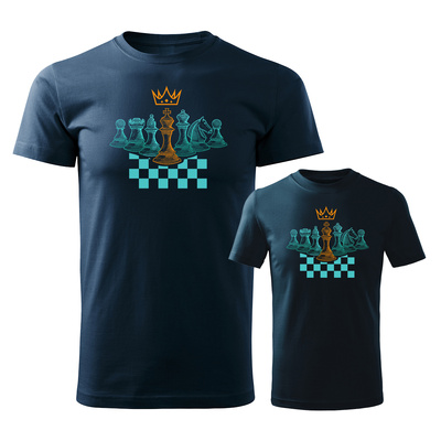 Koszulka zestaw dla taty i syna szachy z szachami dla szachisty szachistów granatowy