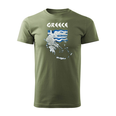 Koszulka Grecja Mapa Grecji Zakyntos Kefalonia Kreta Rodos męska khaki REGULAR