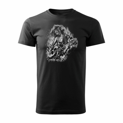 Koszulka rock z gitarą elektryczną gitara rockowa dla gitarzysty z gitarzystą męska czarna REGULAR