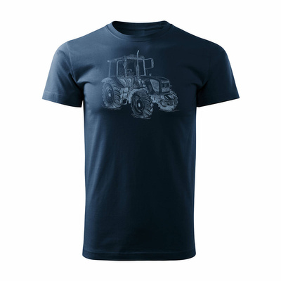 Koszulka z traktorem traktor dla rolnika John Deere Claas New Holland Fendt męska granatowa REGULAR