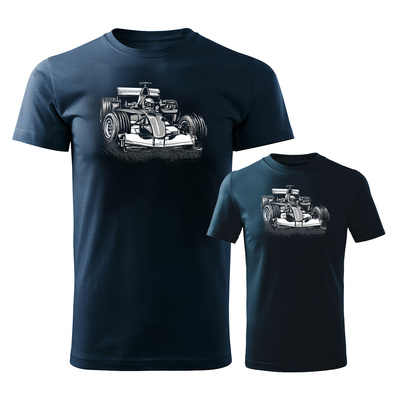 Koszulka zestaw dla taty i syna z bolidem Formuły 1 Formuła 1 F1 granatowy