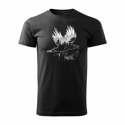 Koszulka outdoor z krukiem kruk las góry męska czarna REGULAR