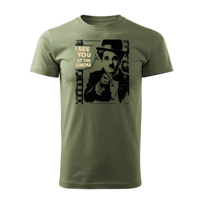 Koszulka dla miłośników kina kinomana Charlie Chaplin z chaplinem męska khaki REGULAR