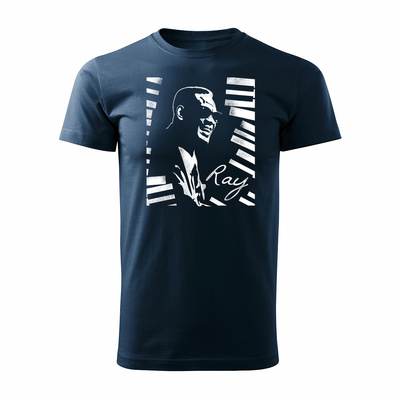 Koszulka z blues bluesowa jazz jazzowa Ray Charles męska granatowa REGULAR