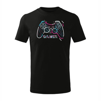 Koszulka z padem dla gracza gamer gamingowa ps 5 dziecięca czarna