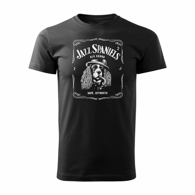 Koszulka męska spaniel ze spanielem z psem tshirt jazz whiskey prezent męska czarna