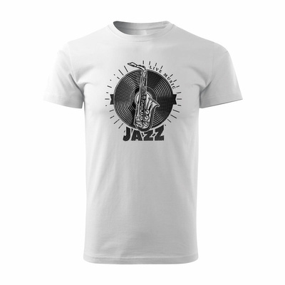 Koszulka z saksofonem jazz dla muzyka saksofonisty męska biała REGULAR