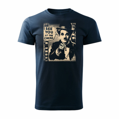 Koszulka dla miłośników kina kinomana Charlie Chaplin z chaplinem męska granatowa REGULAR
