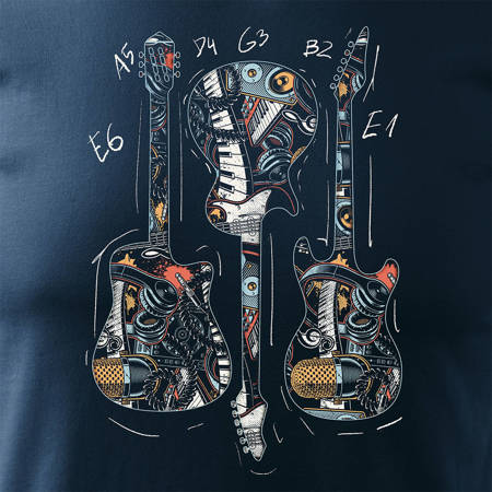 Koszulka rock z gitarą elektryczną gitara rockowa dla gitarzysty męska granatowa REGULAR